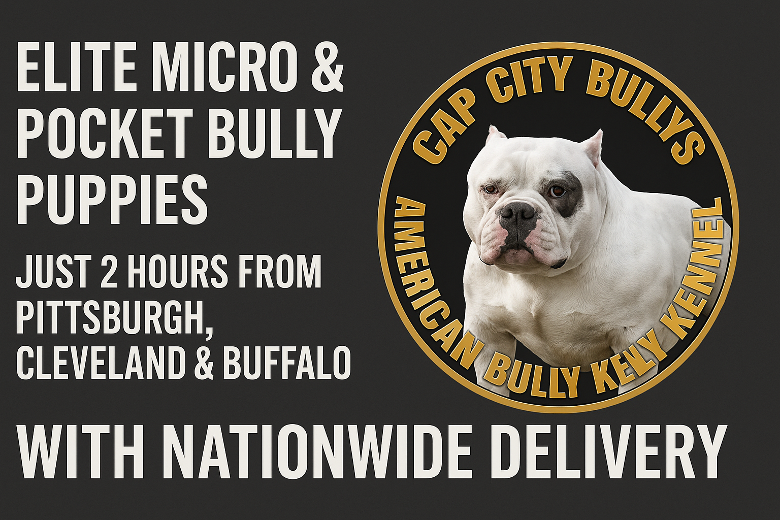 Erie, PA families can reserve micro pocket bully puppies Erie PA—just 2 hrs from Pittsburgh, Cleveland & Buffalo. Champion lines, expert care, nationwide delivery.